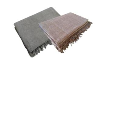 Imagem de Conjunto de mantas extragrandes para sofá (2 peças), dimensões 300 x 180 cm, material de algodão puro, com finalidades decorativas e protetoras. (Cinza Chumbo+Caramelo Mesclado)