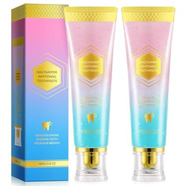 Imagem de Pacote com 2 pastas de dentes clareadoras de niacinamida, pasta de dente branca de nicotinamida, remoção profunda de manchas delicadas, melhora a saúde das gengivas, protege o esmalte dentário, hálito