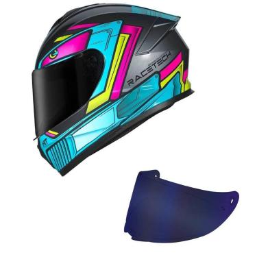 Imagem de Capacete Race Tech Hit Android Cinza e Rosa Mais Viseira Azul-Feminino