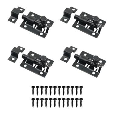 Imagem de HJGarden 4 peças de aço inoxidável caixa de bloqueio de parafuso de porta quadrada trava engrossada 3,5 x 2,7 cm trava de barril deslizante resistente para cercas galpões armários janelas preto