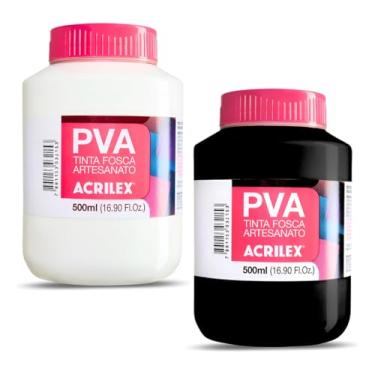 Imagem de Kit 2 Tintas PVA Fosca Acrilex Preto 520 e Branco 519 500ml para Artesanato Madeira MDF Gesso Papel Isopor – Alta Cobertura e Secagem Rápida