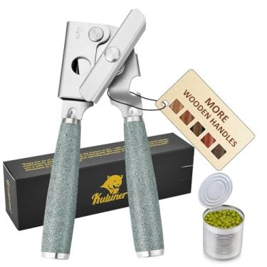 Imagem de Abridor de latas manual eficiente atualizado - cabo de madeira maciça selecionado, borda de lâmina afiada e lisa, design portátil, botão grande de fácil abertura, versátil para várias tampas de