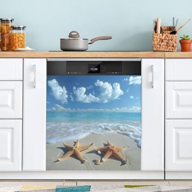 Imagem de SEHANY Capa magnética de máquina de lavar louça, estrela do mar, mar, praia, adesivos magnéticos decorativos antiarranhões para painel de geladeira e lava-louças, decoração personalizada de cozinha