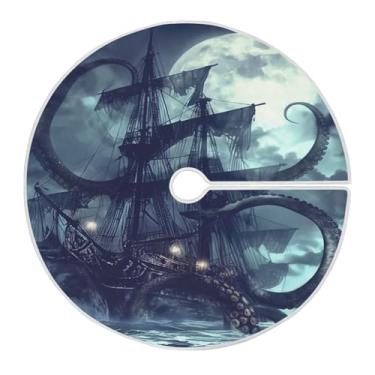 Imagem de Blueangle Saia de árvore de Natal para navio pirata de 90 cm - poliéster macio e resistente a rugas, decoração de férias para festas de Natal, árvore festiva e decoração de casa (306)