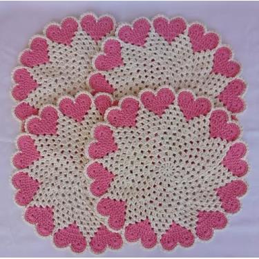 Imagem de Jogo Americano - Sousplat de Crochê (kit 4 peças) (Cru/Rosa)