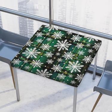 Imagem de hongjinglin Toalha de mesa quadrada para uso ao ar livre com borda elástica, capa de mesa quadrada limpável, floco de neve, verde, toalha de mesa de Natal para ambientes externos, ambientes internos