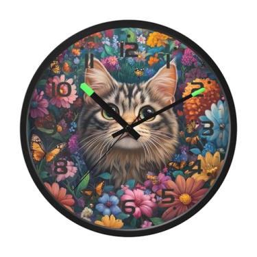 Imagem de SEHANY Relógio de parede de gato fofo, silencioso, sem tique-taque, operado por bateria, controle de som, luz noturna, relógios de parede para sala de estar, cozinha, quarto, escritório, decoração de