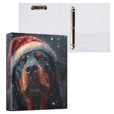 Imagem de Blueangle Rottweiler em um chapéu de Natal fichário de 3 anéis com prancheta e 2 bolsos - organizador de documentos decorativo de 3 anéis para escritório, suprimentos para reuniões (374)