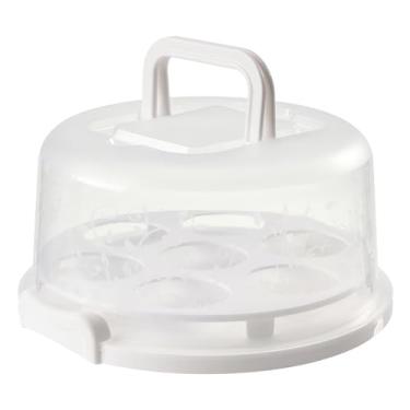 Imagem de Portable Cheesecake Container Round Cake Carrier Keeper com tampa transparente 7 Slot Design Material resistente dos PP para piquenique Camping Party Shopping