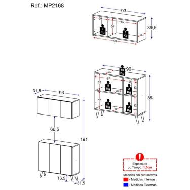 Imagem de Kit Armário De Cozinha Aéreo E Balcão 3 Portas Retrô Multimóveis Mp2168 Branco/preto Branco/preto