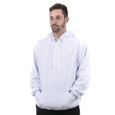Imagem de Moletom masculino canguru com capuz liso de bolso inverno cor - branco
