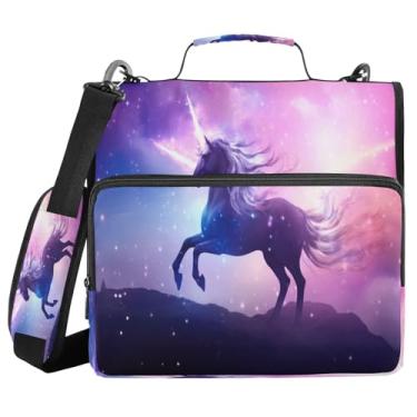 Imagem de Blueangle Lindo fichário com zíper de cavalo, bolsa de fichário de 3 anéis de 3 cm comporta 500 páginas, organizador de zíper com vários bolsos com alça e alça ajustáveis (415)