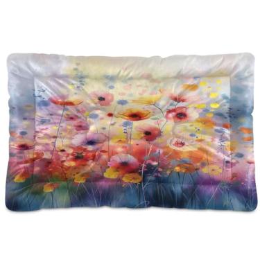 Imagem de SEHANY Cama para cães e gatos com flores silvestres coloridas com fundo antiderrapante, cama de canil, colchão macio para animais de estimação, lavável para cães pequenos, médios e grandes, gatos