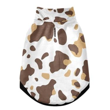 Imagem de SEHANY Casaco de cachorro marrom e branco com estampa de vaca para cães pequenos, superquente à prova de vento, jaqueta de inverno macia e aconchegante para clima de neve fria com coleira para animais