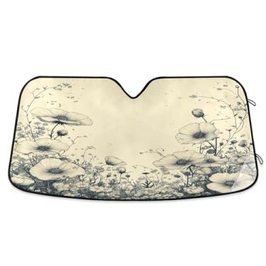 Imagem de ATTX Para-brisa de carro vintage Wildflower 134.6 cm x 59.7 cm escudo solar universal com proteção UV, persiana de janela frontal automática dobrável para caminhões Sedans SUVs #306