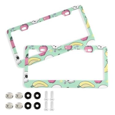 Imagem de SEHANY Molduras de placa de carro vintage rosa crânio, capas de alumínio à prova de ferrugem com furos elípticos e parafusos serve para veículos padrão dos EUA tamanho acessórios de carro para