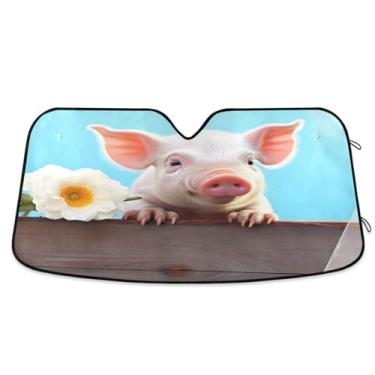 Imagem de ATTX Pára-brisas de carro Pretty Little Pig 139.7 cm x 70.1 cm Protetor solar universal com proteção UV, persiana de janela frontal automática dobrável para caminhões Sedans SUVs #459