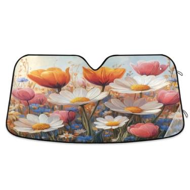 Imagem de Blueangle Protetor solar para para-brisa de carro Spring Flowers para carros - Proteção UV dobrável, ajuste universal 139.7 cm x 70.1 cm protetor de para-brisa frontal (415)