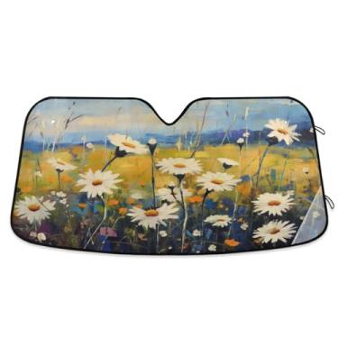 Imagem de ATTX Pára-brisas de carro Daisy Flowers 139.7 cmx70.1 cm Escudo solar universal com proteção UV, persiana de janela frontal automática dobrável para caminhões Sedans SUVs #271