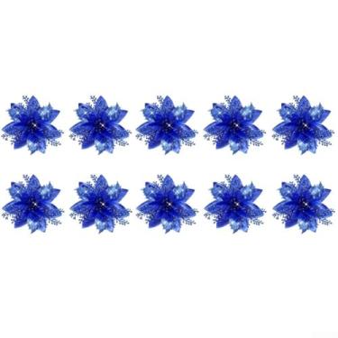 Imagem de Decorações de guirlanda de videira de flor com glitter de Natal com ouro brilhante para janela de porta e árvore de férias, pacote com 10, plástico e tecido, 14,5 cm