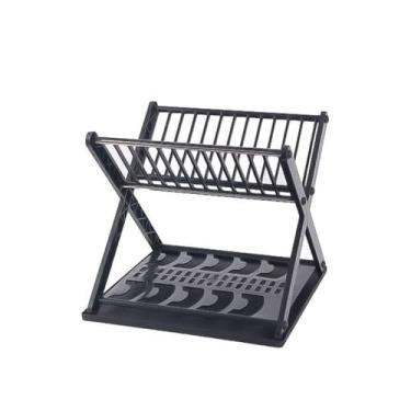 Imagem de Escorredor de Louça Duplo com Porta Pratos e Talheres, Plástico, Preto e Branco, 29x24x27cm, Desmontável