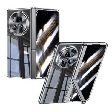 Imagem de HAOMRIYL Capa para Honor Magic V5, capa protetora transparente galvanizada com suporte de dobradiça protetor de tela integrado à prova de choque, capa de proteção de corpo inteiro, preta, V5