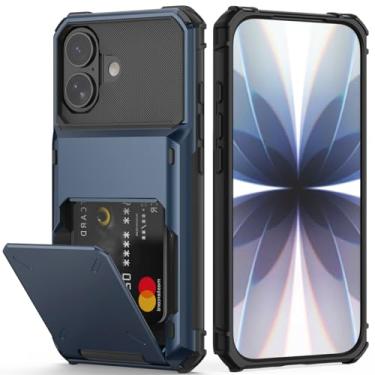 Imagem de Nvollnoe Capa compatível com iPhone 17 com porta-cartões [loja 5 cartões] capa carteira resistente à prova de choque de camada dupla com compartimento para cartão oculto grande capa de armazenamento