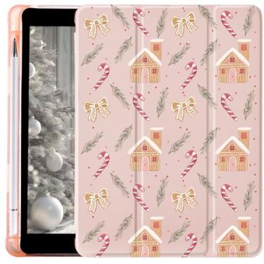Imagem de MAYCARI Linda capa de Natal com laço doce para iPad de 10,9 polegadas 10 anos adorável capa de gengibre para Ipad Auto Sleep/Wake antiderrapante à prova de choque capa traseira de couro TPU macio com