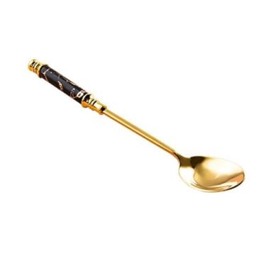 Imagem de Concha de sopa Conjunto de colheres café expresso 2, pequenas aço inoxidável, demitasse 5,7 polegadas para chá, sobremesa, aperitivo(Preto)