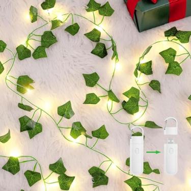 Imagem de Lakumu Ivy Vines com Luzes Fadas Operadas por Bateria de Corda LED Recarregáveis 8 Modos e Timer Vinha Folha Falsa para