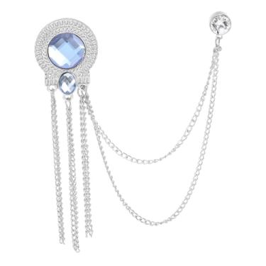 Imagem de Generic Alfinetes de broche de corrente de pedras preciosas, corrente de borla redonda pendurada moderna de cristal para terno de lapela para mulheres e homens, One Size, Metal, Sem Pedra Preciosa