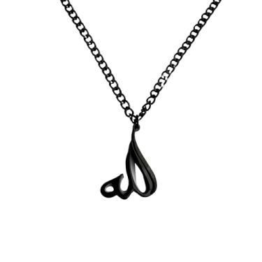 Imagem de ZUDO Colar de caligrafia Allah – Pingente de aço inoxidável revestido de ouro rosa 18K e prata com corrente ajustável, joia islâmica elegante para mulheres e homens, presente atencioso, 23.6 Inches