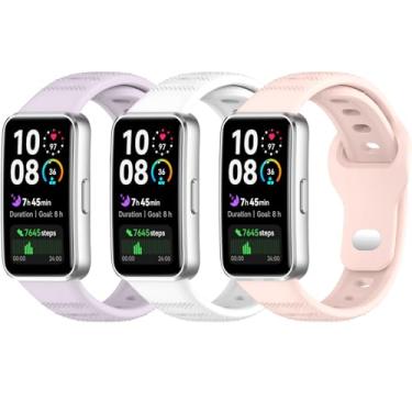 Imagem de HAOZHI 3Peças Pulseira Compatível para Huawei Band 10 9 8,Bracelete Correia Cinta Alça de Substituição para Huawei Band 8 9 10 (Rosa+Branco+Roxo Fluido)