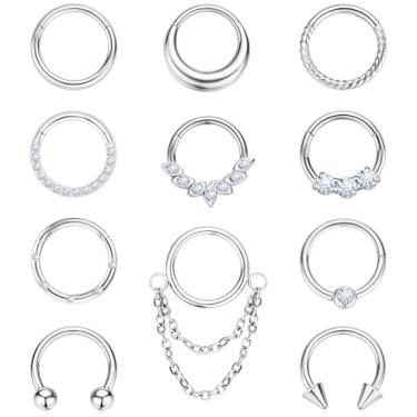 Imagem de BSJ4U Anéis de septo prata 16G joias de septo cirúrgico aço inoxidável concha daith septo piercing joia 10 mm septo clicker hoop
