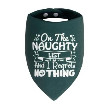 Imagem de ICEMOOD Bandanas de Natal para cães Naughty & Nice Idea Funny Holiday Stocking Pet Scarf Gifts - On The Naughty List and I Regret Nothing, verde sólido, raça extra grande, 34 kg +