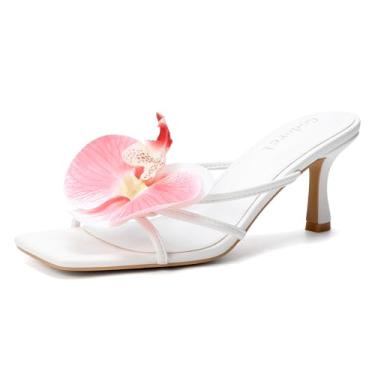 Imagem de Goderci Sandálias femininas de salto alto floral com bico aberto e bico aberto, rosa, 40