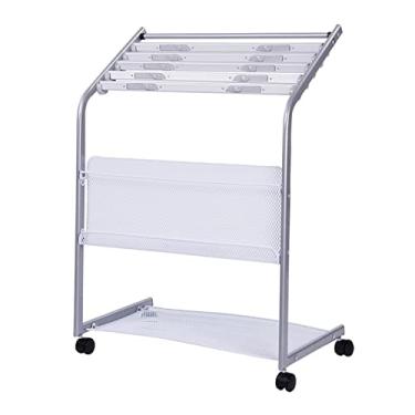 Imagem de LMJYU Suporte de revistas de 6 camadas de liga de alumínio com clipe de tira de jornal, suporte de exibição de revistas, rack de escritório com 0,87 metros de altura, porta-revistas organizador