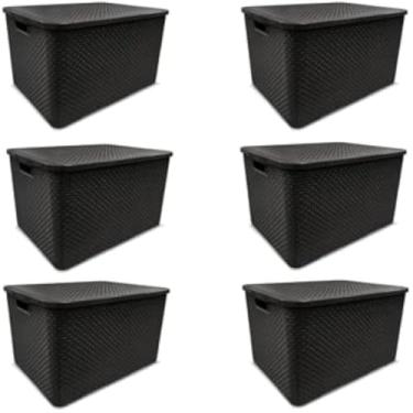 Imagem de Cesta de armazenamento, formato rattan, com tampa, para organizar, casa, leve e, util, branco.