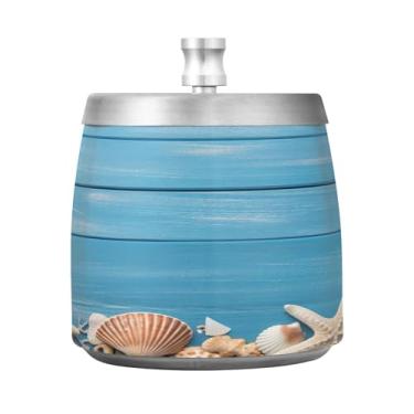 Imagem de Wassud Cinzeiro para cigarros, interior, exterior, azul, madeira, com estrela-do-mar, cinzeiro com tampa, aço inoxidável, à prova de vento, inodoro, metal, mesa, cinzeiro, casa, escritório, pátio