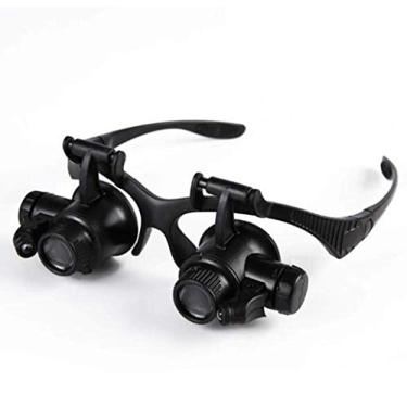 Imagem de uhyOHF Lupa, suporte/faixa de cabeça, lupa, lupa, joias, reparo, lupa com 2 luzes LED e 4 lentes intercambiáveis 10 x 15 x 20 x 25 x para conserto de joias de artesanato de cílios eletrônicos (