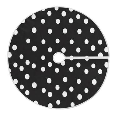 Imagem de CEBUGI Saia de árvore de Natal de 89,9 cm, tapete redondo macio com cordão, saia de árvore de bolinhas pretas e brancas para decoração de Natal, Halloween, férias em casa