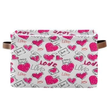 Imagem de Wassud Cesto de armazenamento de corações fofos para organizar caixote de armazenamento decorativo dobrável aberto para casa com alça de tecido de lona armário armário quarto 1 pacote