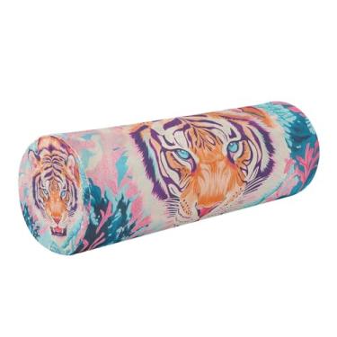 Imagem de STAYTOP Almofada de rolo de pescoço de tigre colorida de pintura a óleo para dormir - Almofada de pescoço para alívio da dor - Almofada de rolo de pescoço de espuma viscoelástica premium - Almofada de