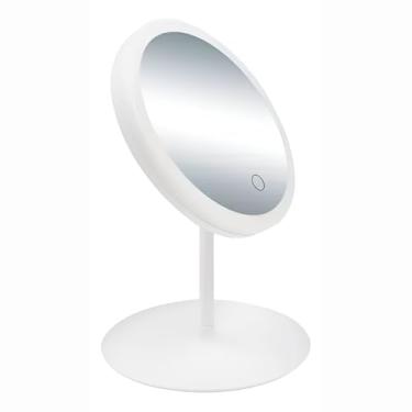 Imagem de Espelho de Maquiagem LED Ring Light, Branco, Base de Mesa, 17cm, Luz Ajustável com 3 Tons, USB Recarregável, Controle Touch