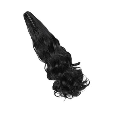 Imagem de Luqeeg Peruca de Rabo de Cavalo Com Clipe Longo e Ondulado para Mulheres, Extensão de Cabelo Encaracolado Elegante de 19,7 Polegadas para Eventos de Cosplay, Resistente Ao Calor Em Preto