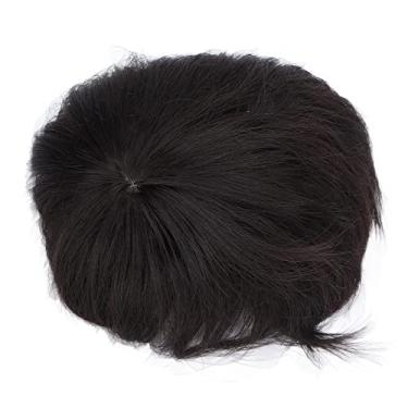 Imagem de Luqeeg Peruca Curta Com Pedaços de Cabelo Preto Masculino para Perda de Cabelo - Uso Conveniente e Versátil para Festas, Halloween e Vida Diária - Material de Fibra de Alta Temperatura