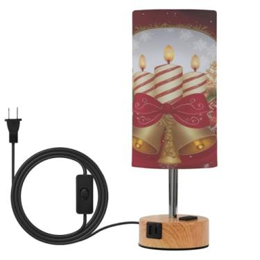 Imagem de Blueangle Sinos de Natal com vela Candeeiro de mesa com controle de toque com duas portas USB e tomada CA, regulável em 3 vias para quarto, sala de estar, berçário (427)