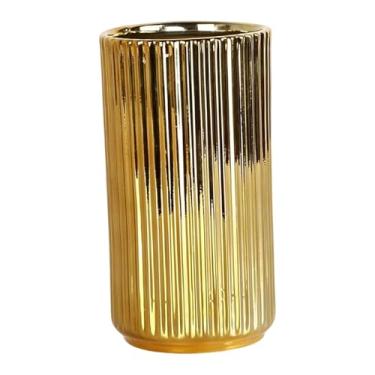 Imagem de Generic Vaso de cerâmica dourada para arranjos florais, vaso cilíndrico para plantas, suporte para plantas, ideal para escritório, lareira e inauguração de, 10cmx18.5cm