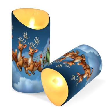 Imagem de ATTX Pacote com 2 velas de Papai Noel em seu trenó voando sem chama – Velas de pilar de LED de 7,6 cm x 15 cm com controle remoto e temporizador para casa, casamento, decoração de acampamento #29
