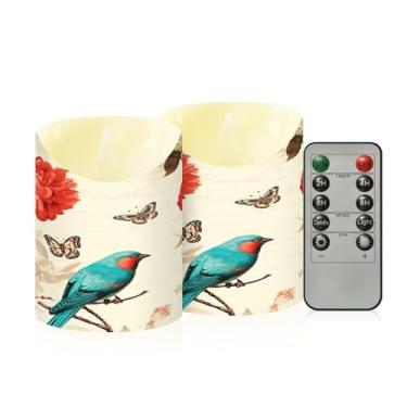 Imagem de Wassud Pássaros e flores turquesa velas sem chama com controle remoto, velas realistas cintilantes com temporizador, velas decorativas para Natal, casamento, festa, decoração de casa pequena